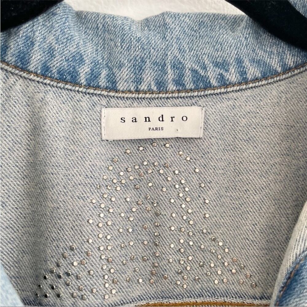 Sandro Pearl Embellished Oversized Distressed Denim Jean Jacket Size small - Picture 12 of 16